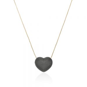 Colar coração dourado com pontilhado negro - TI0183BA - Tiamo semijoias