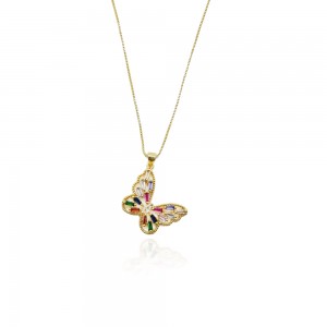 Colar dourado borboleta com zirconia colorida - TI0614MSX - Tiamo Semijoias