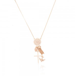 Colar dourado cruz paz com zirconia - TI0385MSX - Tiamo semijoias