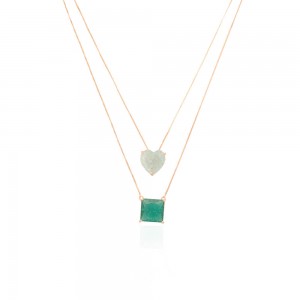 Colar dourado duplo com pedra fusion Verde e pingente coraçao - TI0381MSX - Tiamo Semijoias (2)