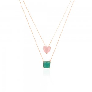 Colar dourado duplo com pedra fusion Verde e pingente coraçao pedra fusion - TI0381MSX - Tiamo Semijoias (3)