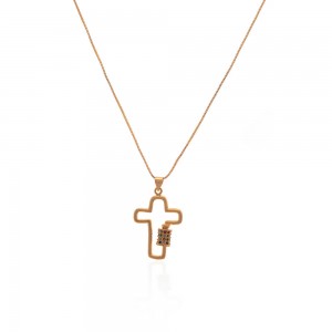 Colar dourado em cruz com zirconias coloridas - TI0583MSX - Tiamo Semijoias