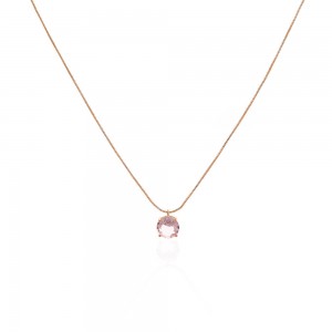 Colar dourado pedra cristal rosa - TI0386MSX - Tiamo semijoias