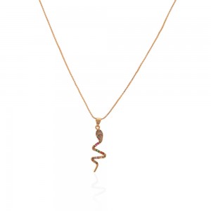 Colar dourado pingente em cobra com zirconias coloridas - TI0617MSX - Tiamo Semijoias