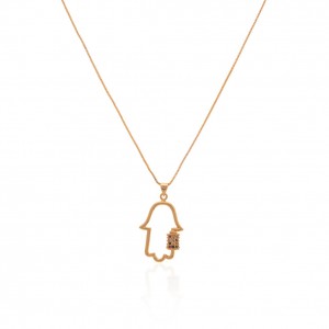 Colar dourado pingente mao de fatima com zirconias coloridas - TI0582MSX - Tiamo Semijoias
