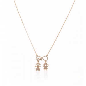 Colar dourado simbolo infinito com pingente menino e menina com zirconia - TI0551MSX - Tiamo
