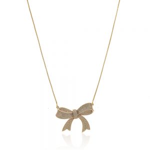 Colar laço pontilhado dourado - TI0138BA - Tiamo semijoias