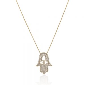 Colar mao de fatima dourado com zirconia - TI0181BA - Tiamo semijoias