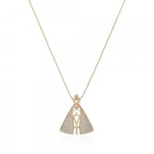 Colar nossa senhora dourado 2 lados zirconia azul e cristal 2 - TI0041BA - Tiamo semijoias