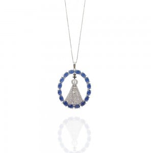 Colar prateado nossa senhora com zirconia azul e cristal - TI0013TXX - Tiamo Semijoias