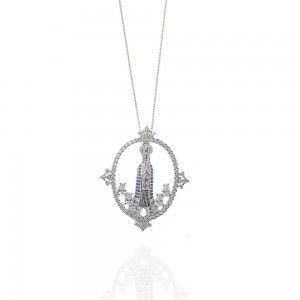 Colar prateado nossa senhora com zirconia azul e cristal - TI0041BXX - Tiamo Semijoias
