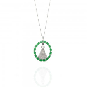 Colar prateadonossa senhora com zirconia verde e cristal - TI0013TXX - Tiamo Semijoias