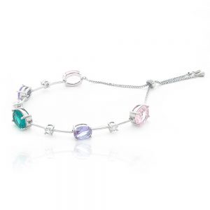 PULSEIRA SHAMBALA PRATEADA COM ZIRCONIA COLORIDA - TI0156BA - TIAMO SEMIJOIAS
