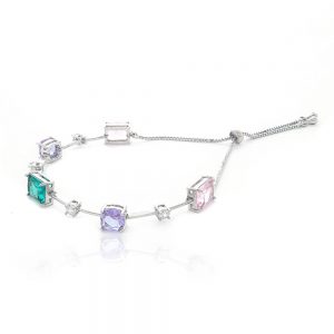 PULSEIRA SHAMBALA PRATEADA COM ZIRCONIA COLORIDA - TI0157BA - TIAMO SEMIJOIAS