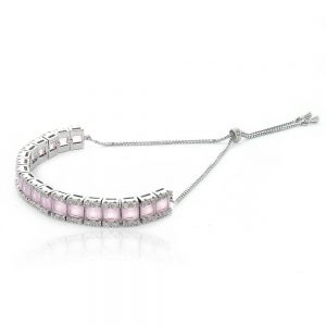 PULSEIRA SHAMBALA PRATEADA COM ZIRCONIA QUARTZO ROSA - TI0194BA - TIAMO SEMIJOIAS
