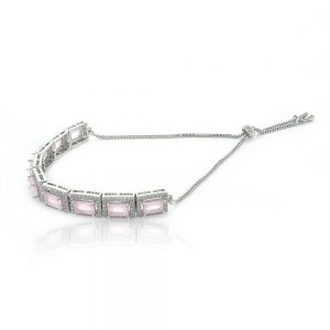 PULSEIRA SHAMBALA PRATEADA COM ZIRCONIA QUARTZO ROSA - TI0196BA - TIAMO SEMIJOIAS