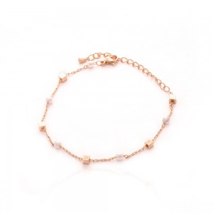 Pulseira dourada cubos com perolas - TI0714MSX - Tiamo Semijoias