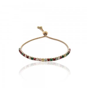 Pulseira shambala dourada com zirconia colorida - TI0414BA - Tiamo semijoias