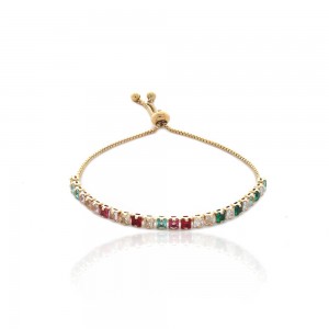 Pulseira shambala dourada com zirconia colorida - TI0416BA - Tiamo semijoias