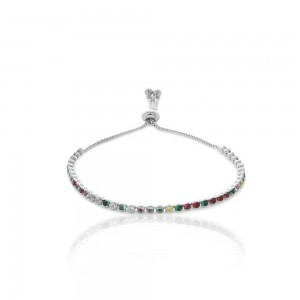 Pulseira shambala prateada com zirconia colorida - TI0413BA - Tiamo semijoias